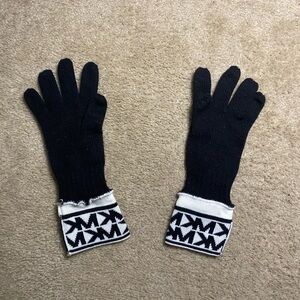 Michael Kors Black Knit Gloves with White Logo Cuffs